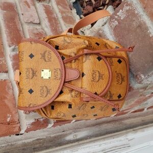 Vintage MCM Visetos Cognac Monogram Backpack Unisex Germany Drawstrings Y2K